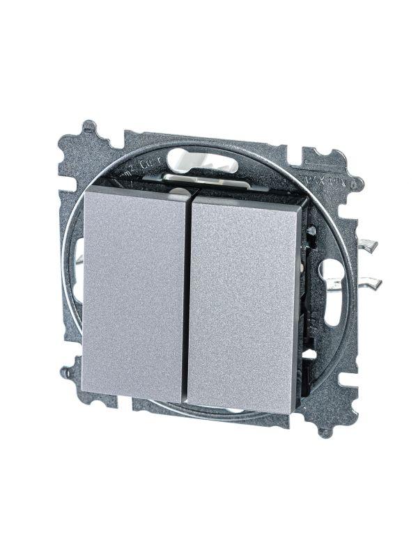 Выключатель 2-кл. СП Levit IP20 серебр./дым. черн. ABB 2CHH590545A6070