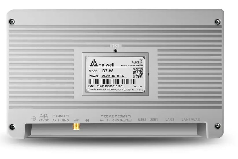D7-W | Панель оператора HMI Haiwell 24В 7 дюймов HD 1024х600 | 1 RS232 2 RS485 | Wi-Fi | бесплатное Cloud Haiwell | Modbus RTU/TCP | MQTT