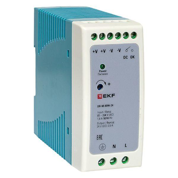Блок питания на DIN-рейку 60Вт 220В AC/24В DC постоянного тока EKF DR-M-60W-24