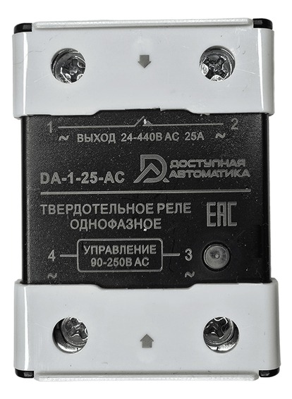 DA-1-25-AC Твердотельное реле 1 фаза 24-440В AC 25А, управление 90-250В AC