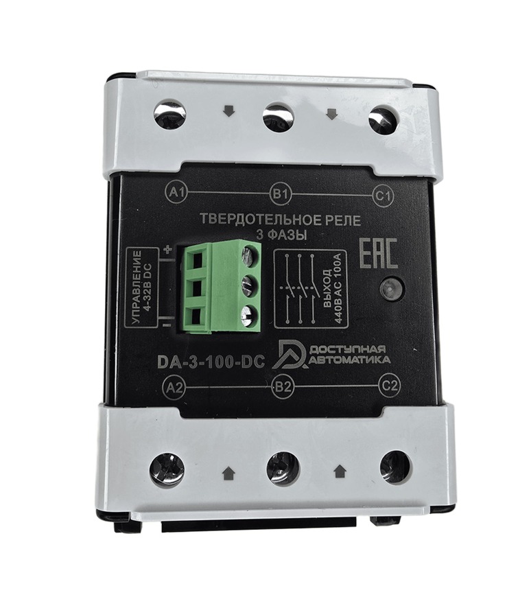 DA-3-100-DC Твердотельное реле 3 фазы 24-440В AC 100А, управление 4-32В DC