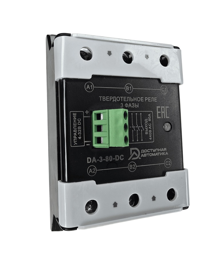 DA-3-80-DC Твердотельное реле 3 фазы 24-440В AC 80А, управление 4-32В DC