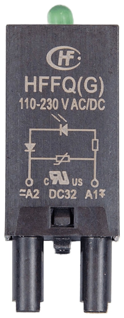 HFFQ(G) Модуль индикации и защиты; зеленый LED + варистор; 110...230В AC/DC, для розеток 18FF и 14FF