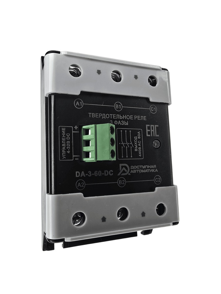 DA-3-60-DC Твердотельное реле 3 фазы 24-440В AC 60А, управление 4-32В DC