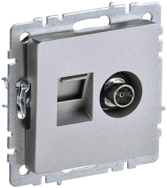 Розетка компьютерная + телевизионная 2-м Brite РТВ/РК12-БрА RJ45 кат.5E + TV механизм алюм. IEK BR-AK20-1-K47