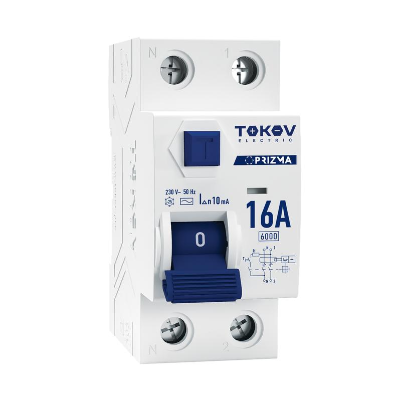 Выключатель дифференциального тока (УЗО) 2п (1P+N) 16А 10мА тип AC 6кА PRIZMA TOKOV Electric TKE-PZ60-RCDM-2-16-10-AC