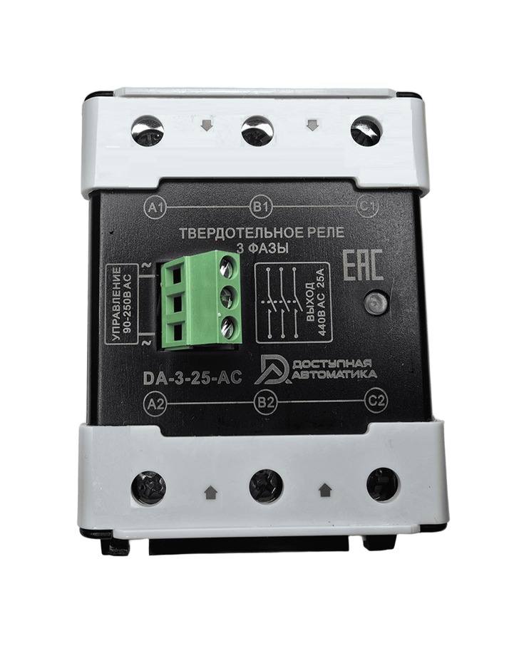 DA-3-25-AC Твердотельное реле 3 фазы 24-440В AC 25А, управление 90-250В AC