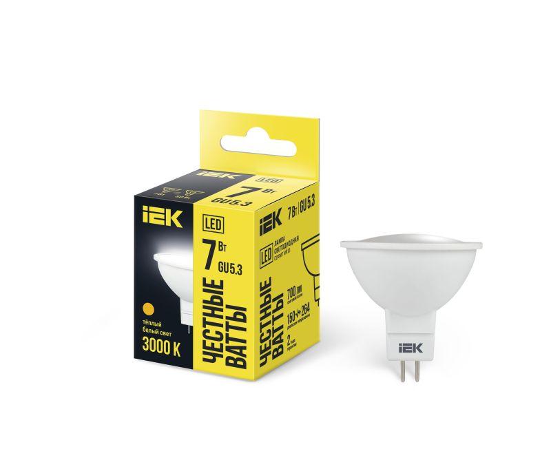 Лампа светодиодная Eco MR16 7Вт 3000К тепл. бел. GU5.3 630лм 230-240В IEK LLE-MR16-7-230-30-GU5