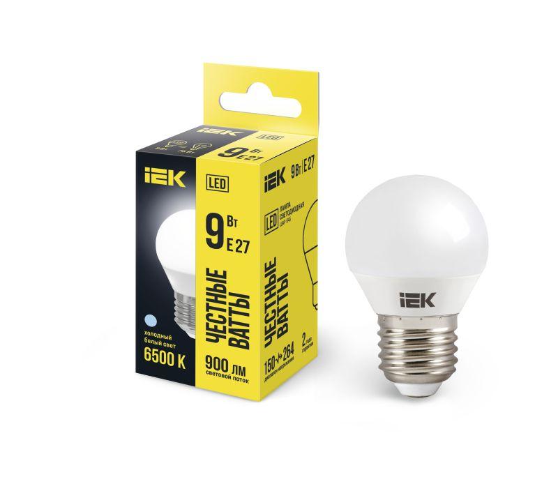 Лампа светодиодная ECO G45 9Вт шар 6500К E27 230В IEK LLE-G45-9-230-65-E27