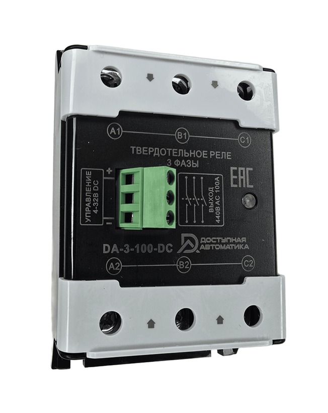 DA-3-100-DC Твердотельное реле 3 фазы 24-440В AC 100А, управление 4-32В DC